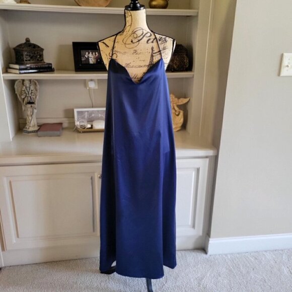 ZARA Blue Open Back Jewel Chain Satin Maxi  Dress 0387/197/490 -  M - Picture 2 of 9